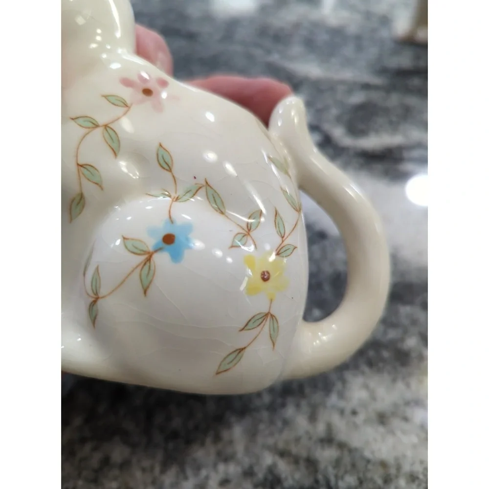 Vintage Enesco-Floral Cat Sugar Bowl & Creamer Green Eyes Flowers Kitties Kitty